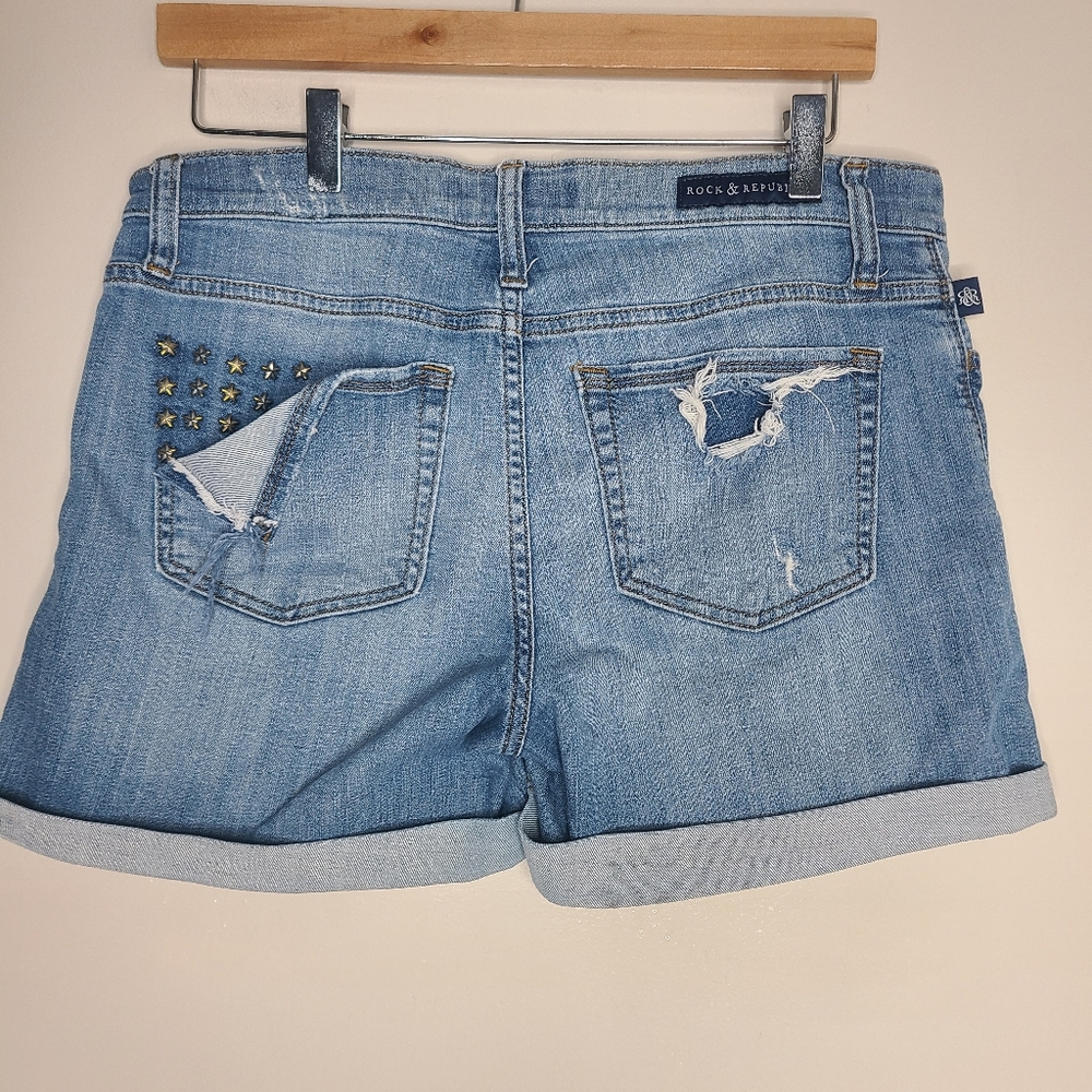 Rock & Republic Light Blue Distressed Denim Jean Shorts